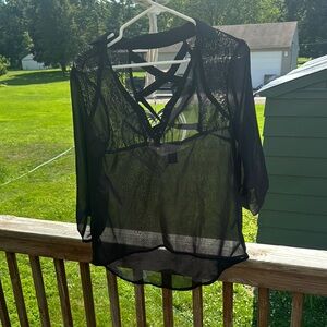 Deb Black Sheer Top with Crisscross Detail